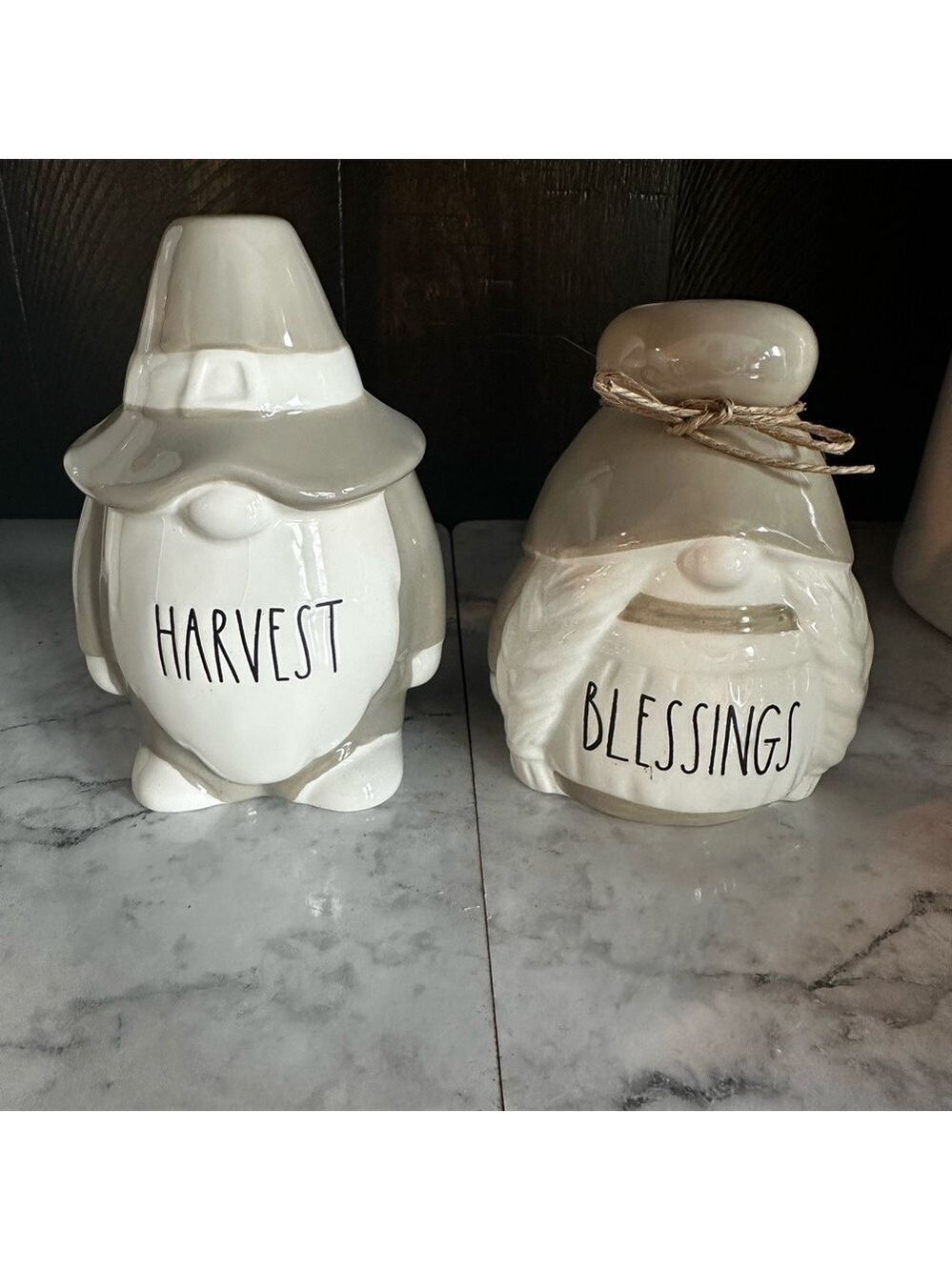 Rae Dunn White Harvest and Blessings Gnome Pair